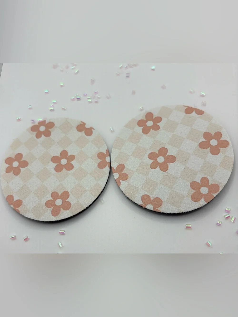 Floral Checkered Round Coasters